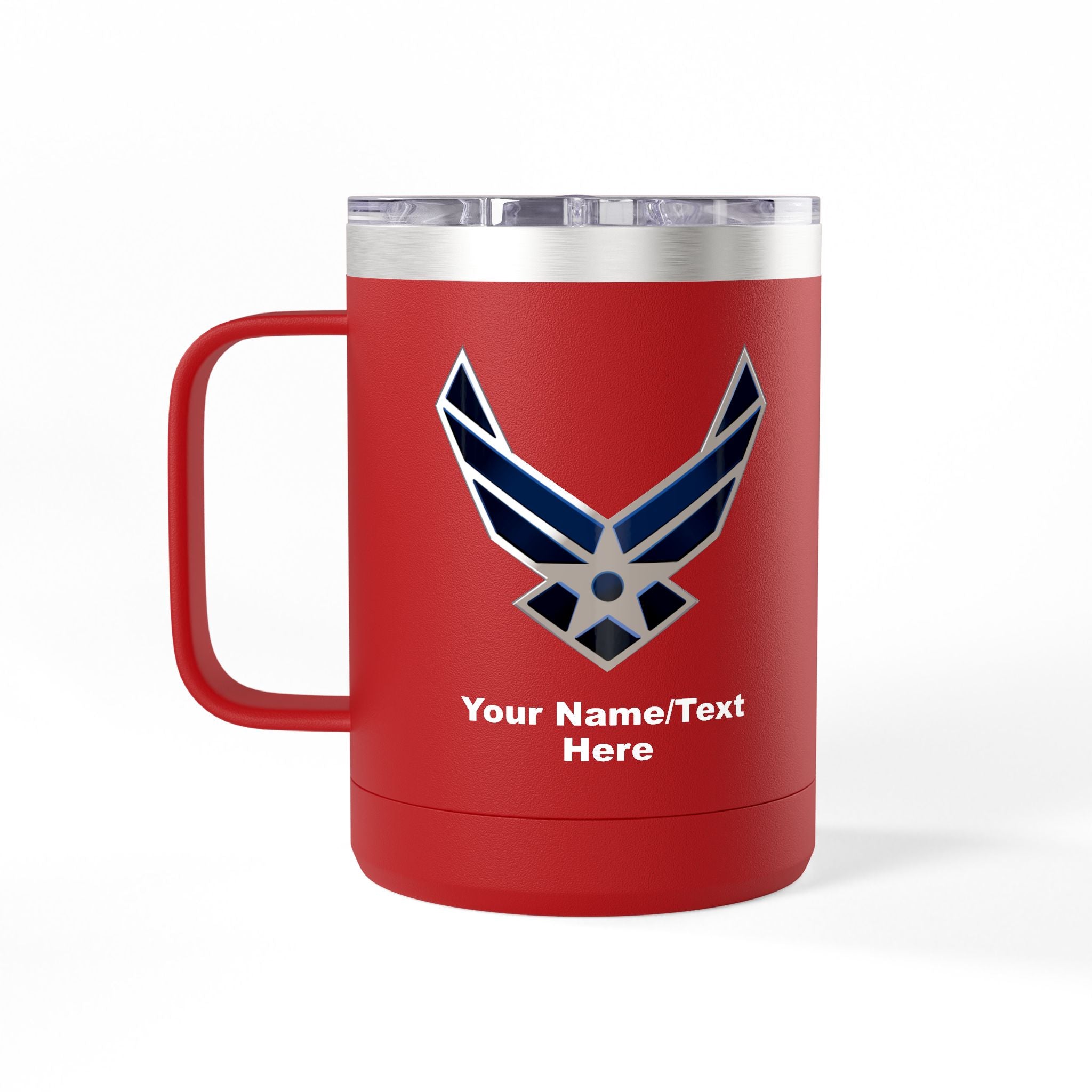 Custom U.S. Air Force Logo 15oz Travel Mug – Personalized Military Coffee Tumbler with Name & Rank