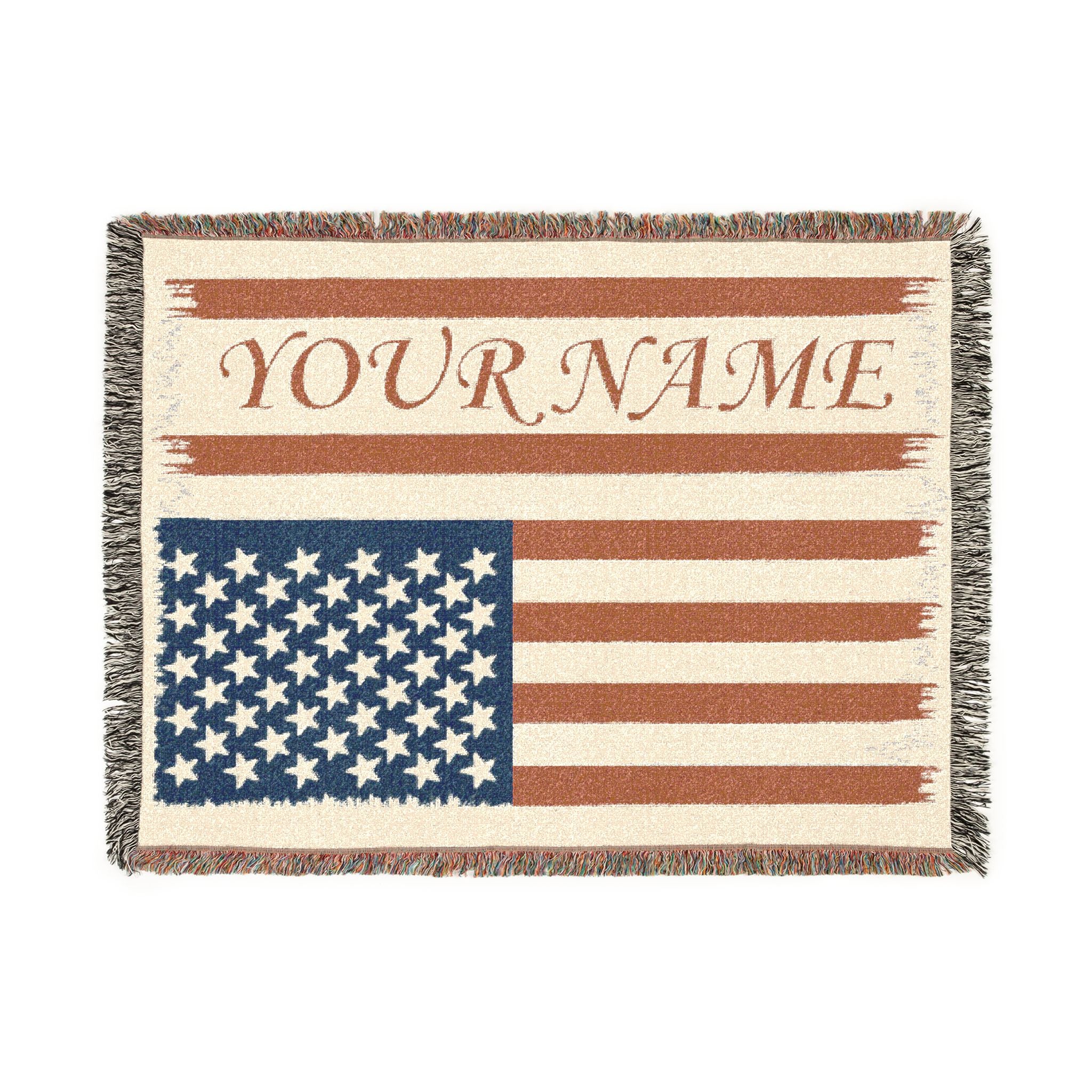 Personalized American Flag Woven Blanket – Custom Name Patriotic Throw