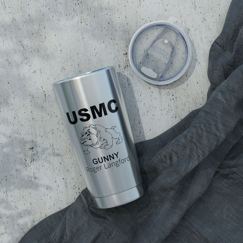 Custom USMC Bulldog 20oz Tumbler – Personalized Marine Corps Cup with Rank, Name or Message