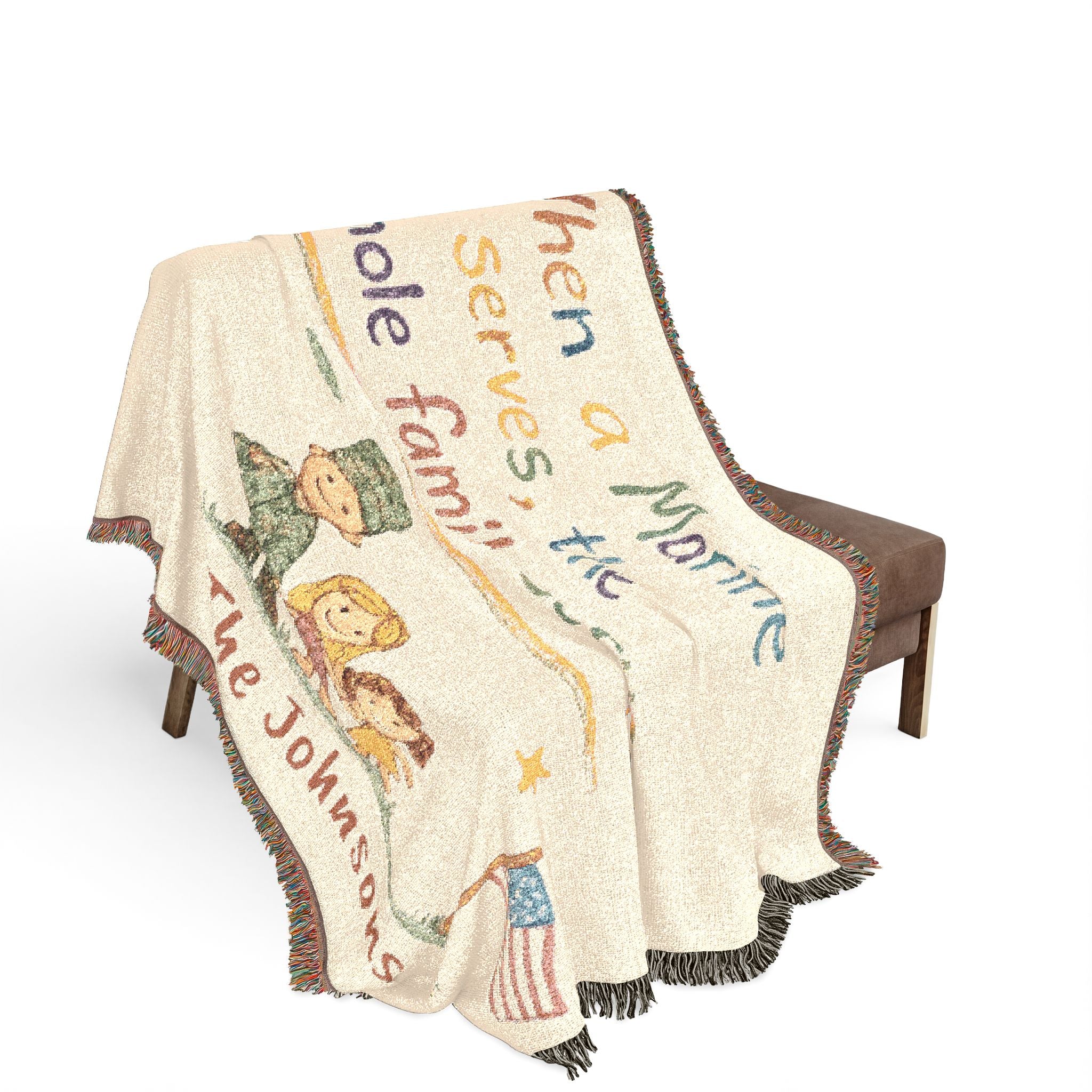 Marine Family Woven Blanket — “When a Marine Serves, the Whole Family Serves” Personalized Throw