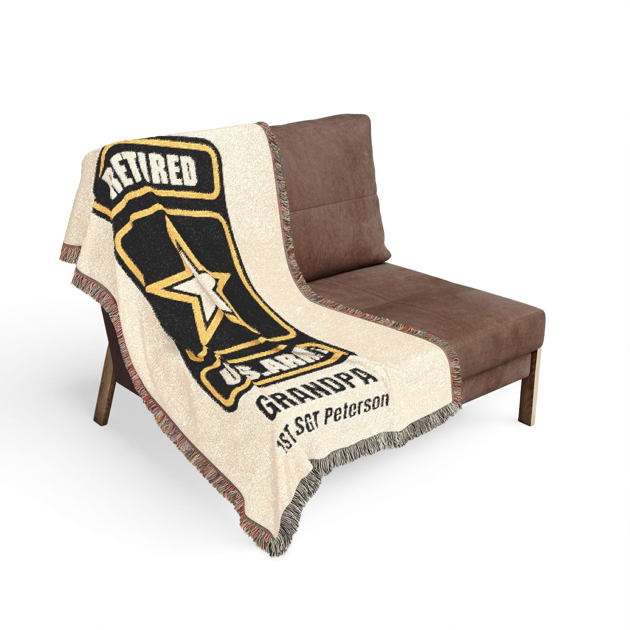 Personalized U.S. Army Retired Woven Blanket – Custom Veteran Gift – Army Grandpa, Dad, Mom Military Retirement Blanket