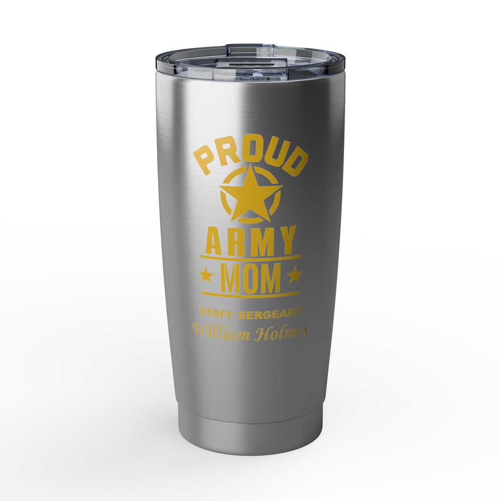 Proud Army Mom Personalized 20oz Tumbler — Custom U.S. Army Mom Tumbler – Personalized Military Mom Gift with Name, Rank or Message