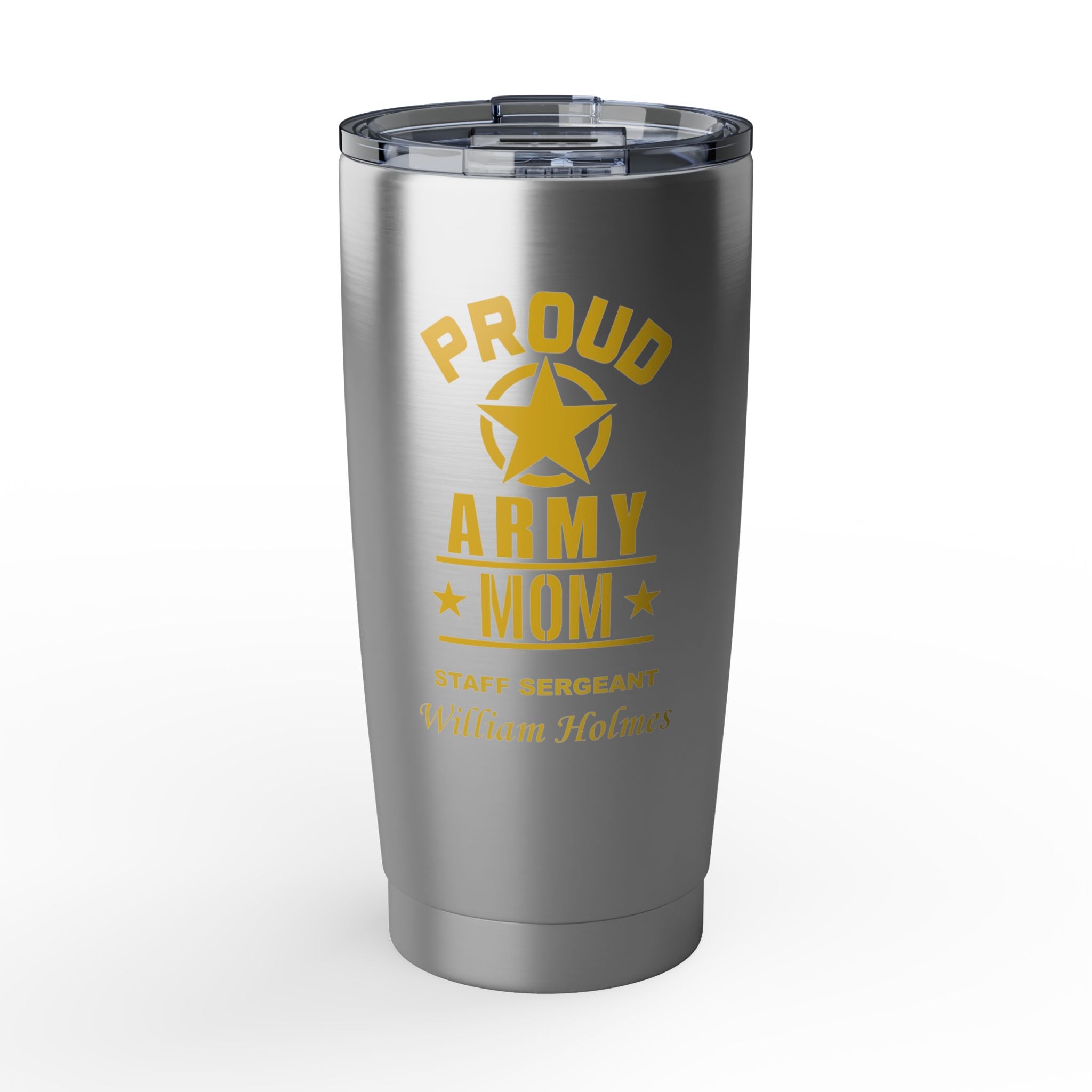 Proud Army Mom Personalized 20oz Tumbler — Custom U.S. Army Mom Tumbler – Personalized Military Mom Gift with Name, Rank or Message