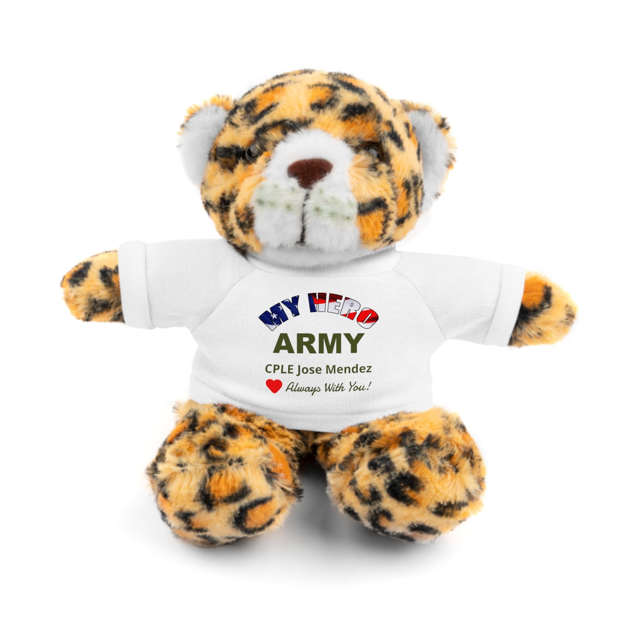 Custom U.S. Army Stuffed Animal with Personalized T-Shirt – 6 Plush Options, 5 Shirt Colors