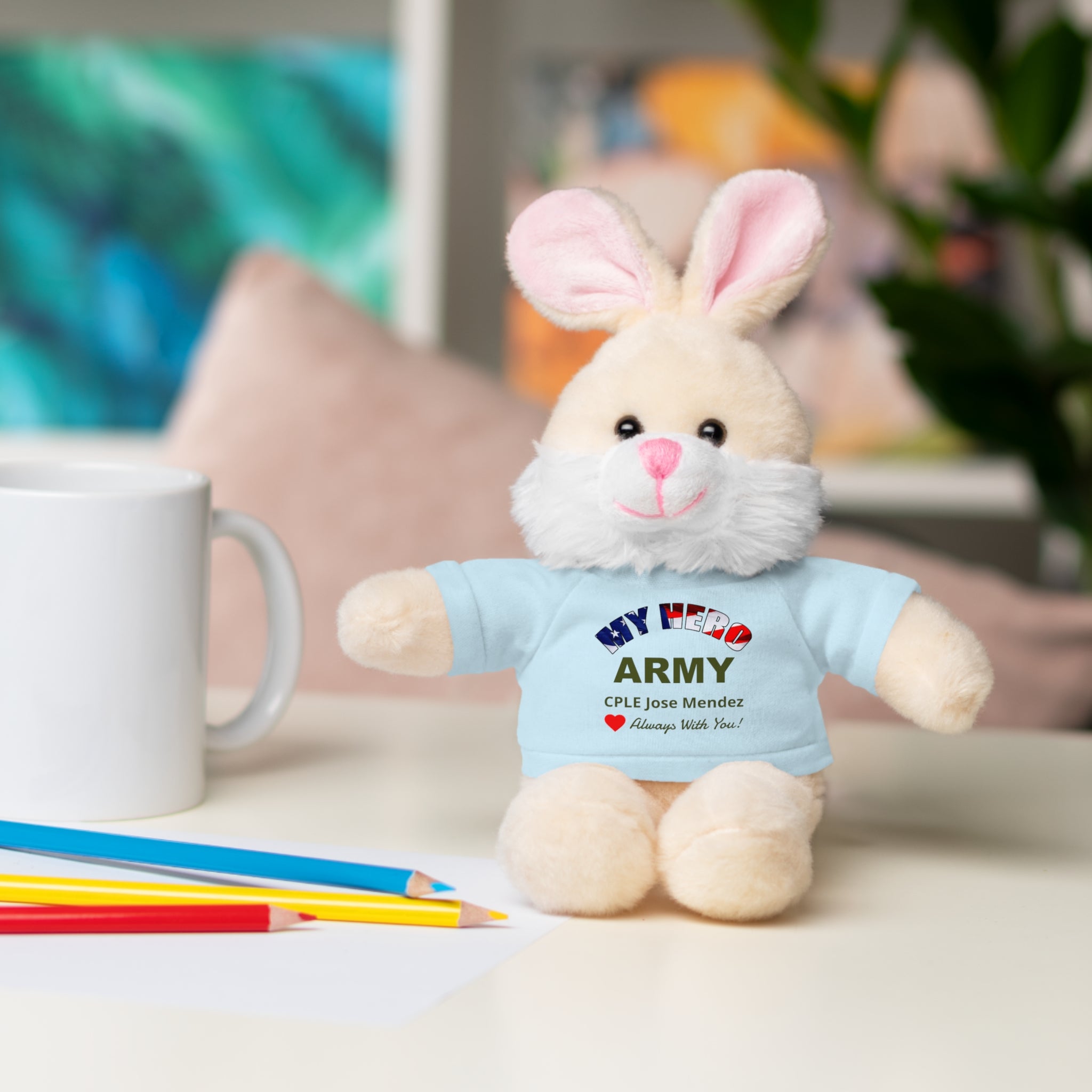 Custom U.S. Army Stuffed Animal with Personalized T-Shirt – 6 Plush Options, 5 Shirt Colors