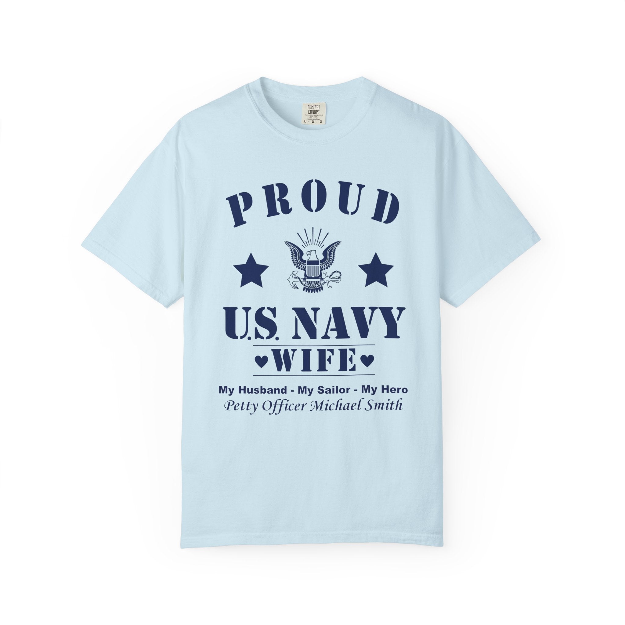Custom Proud Navy Wife Comfort Colors T-Shirt – Personalized U.S. Navy Spouse Shirt with Name, Rank & Ship