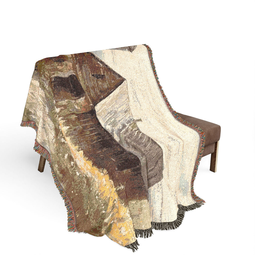 Rustic Barn Farmhouse Woven Blanket – Vintage Country Cotton Throw – Patriotic Farmhouse Decor