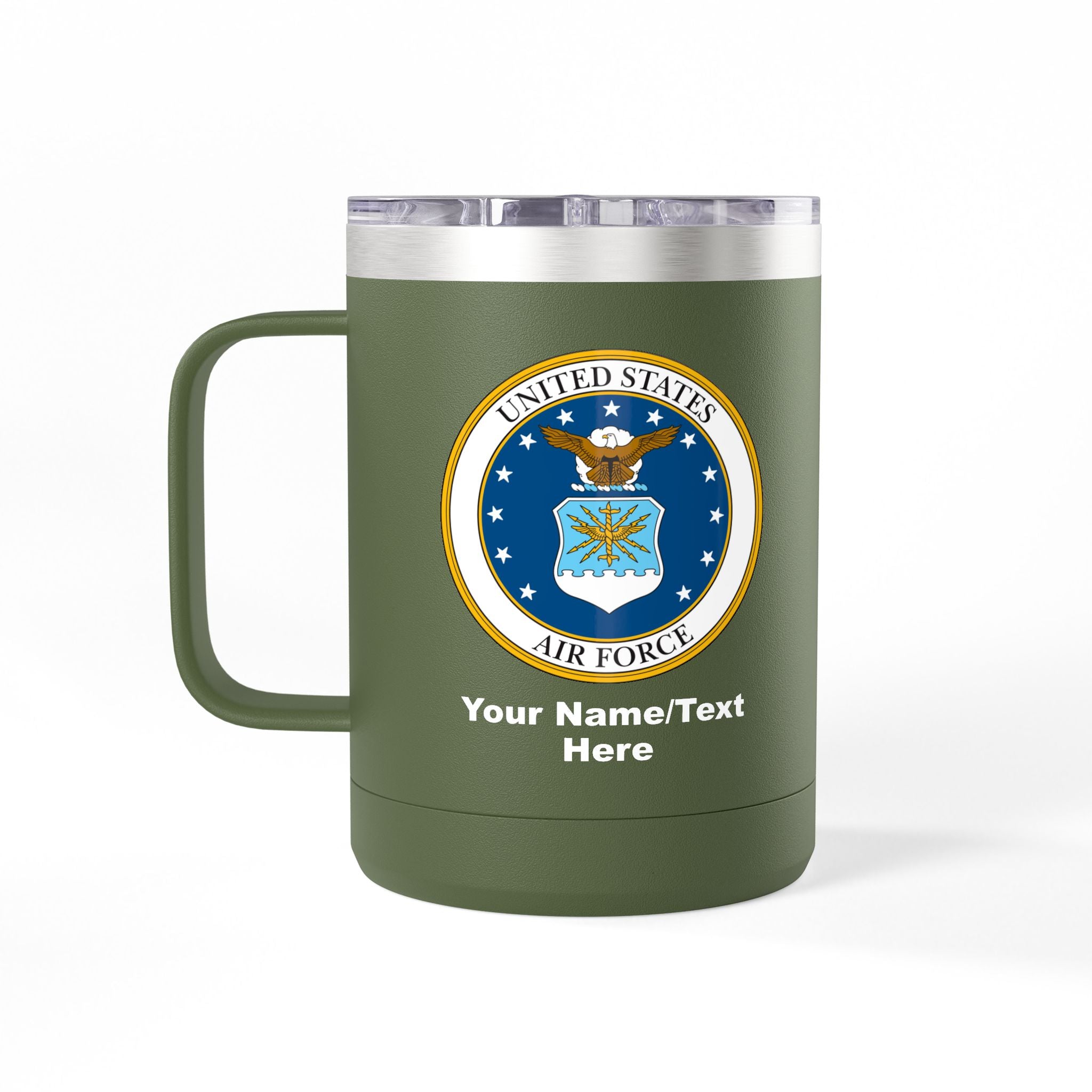 Custom U.S. Air Force 15oz Insulated Travel Mug – Personalized Military Coffee Tumbler with Name & Rank