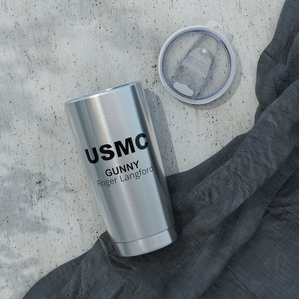 Custom USMC 20oz Tumbler – Personalized Marine Corps Cup with Rank, Name or Message