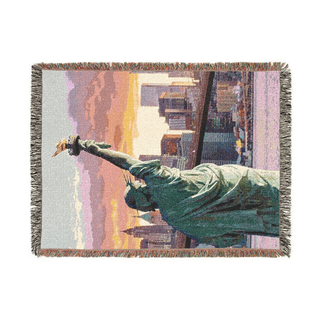 Statue of Liberty Woven Blanket – Patriotic NYC Skyline Cotton Throw (3 Sizes)