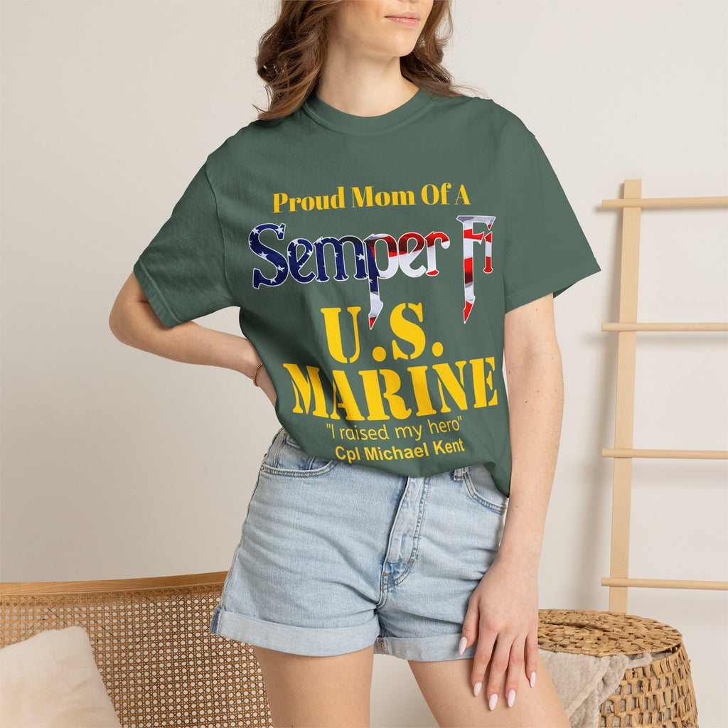 Custom Marine Mom Gold Shirt – Personalized Semper Fi USMC T-Shirt | Proud Military Mom Gift | Comfort Colors 1717