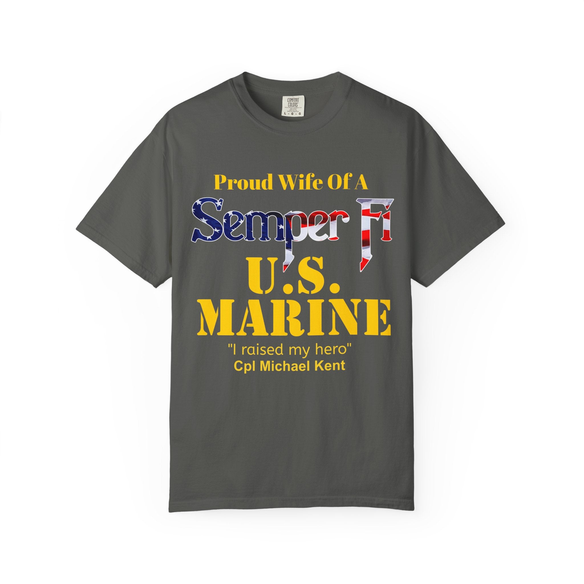 Personalized Marine Wife Gold Letters Shirt – Custom Semper Fi USMC Tee | Proud Military Spouse Gift | Comfort Colors 1717