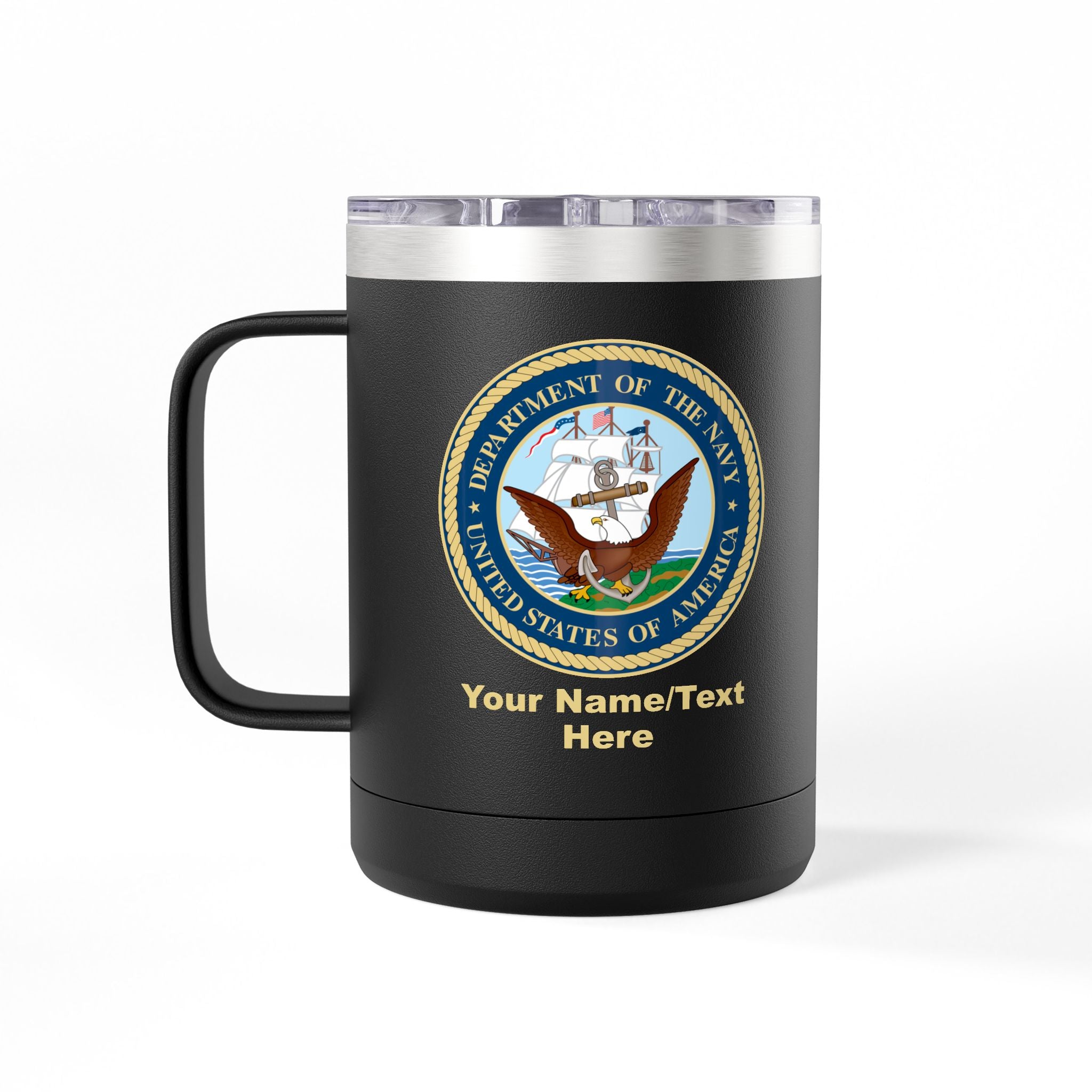 Custom U.S. Navy 15oz Travel Mug – Personalized Military Insulated Coffee Tumbler with Name, Rank or Ship