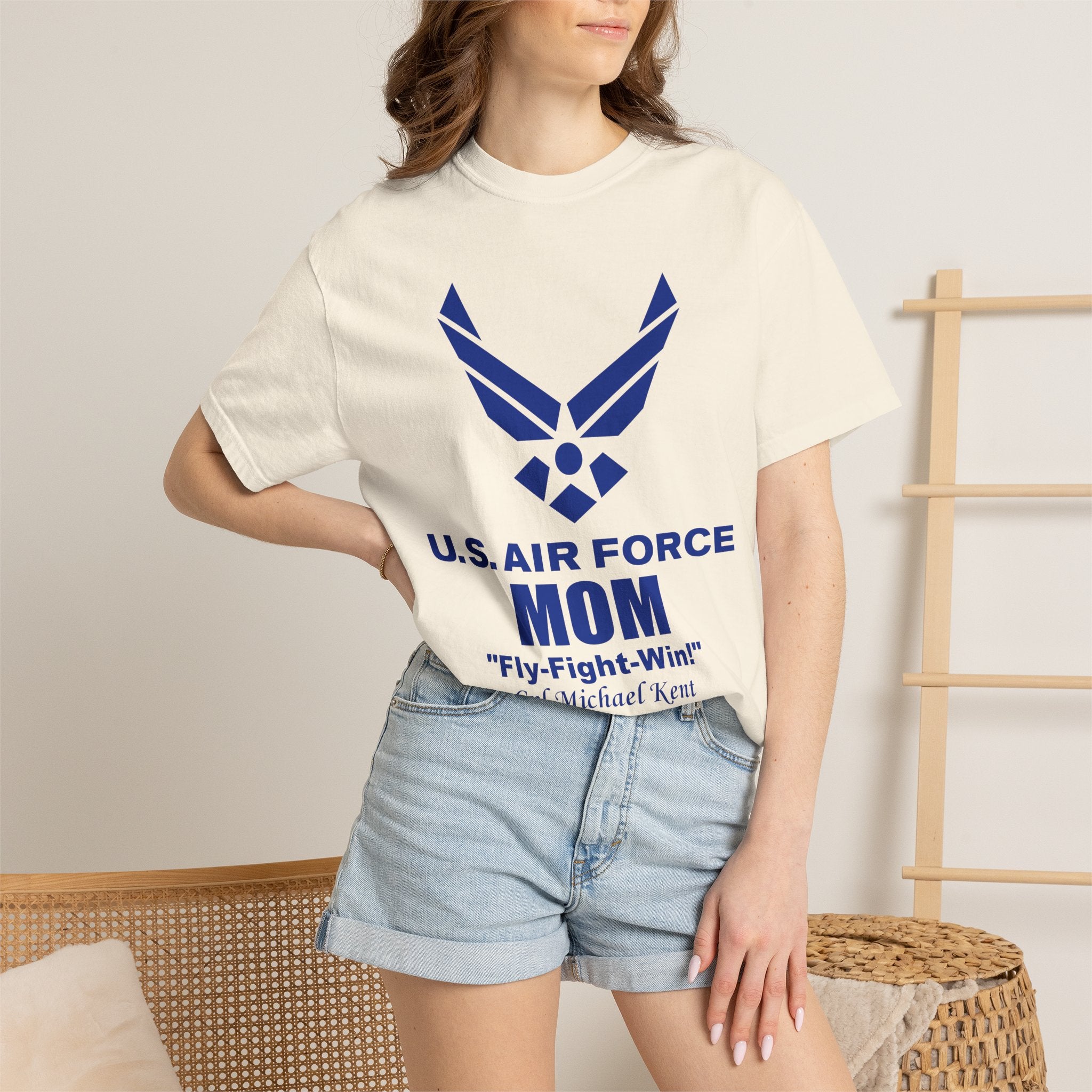 Custom Air Force Mom T-Shirt – Personalized Military Shirt with Rank, Name, Aircraft | Comfort Colors 1717