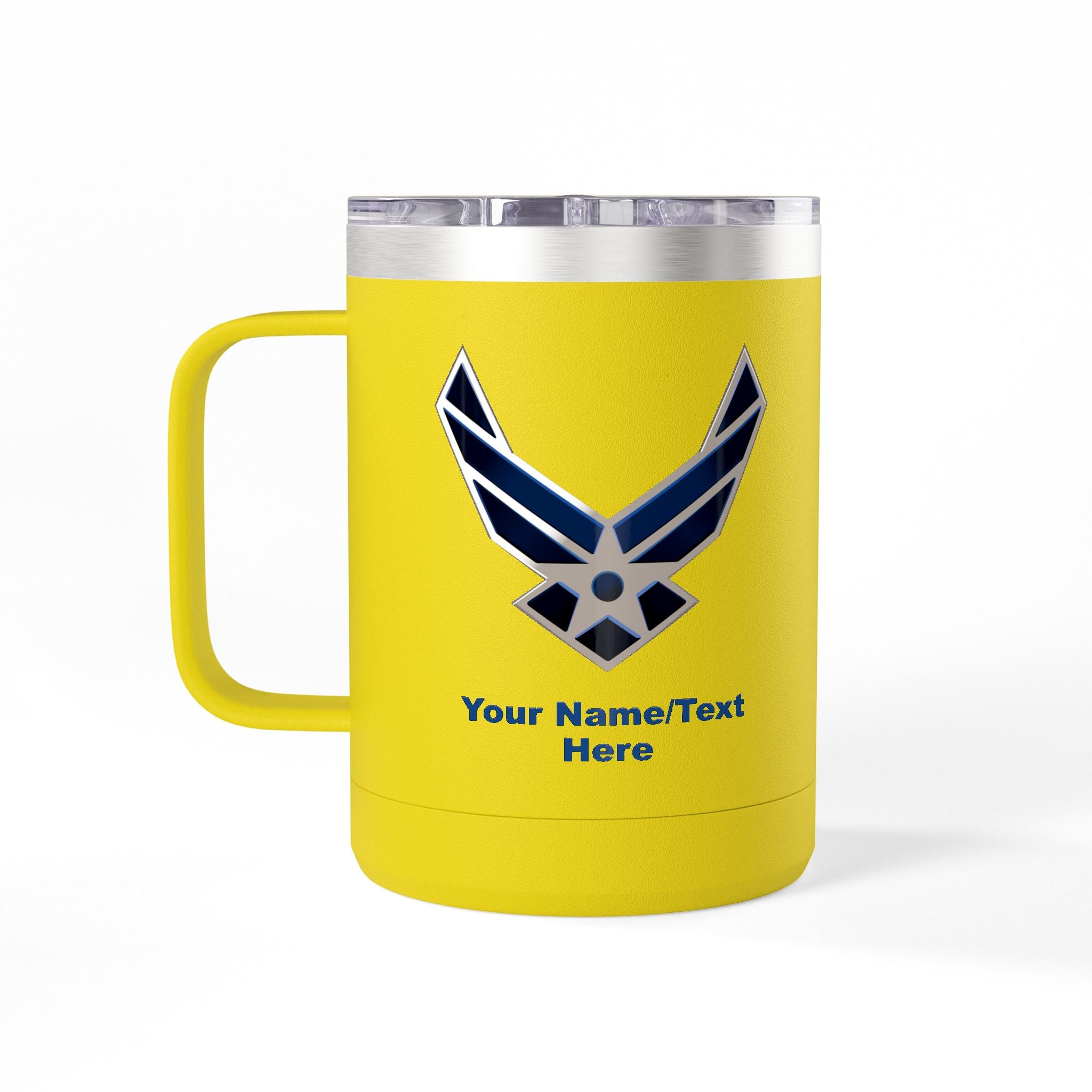 Custom U.S. Air Force Logo 15oz Travel Mug – Personalized Military Coffee Tumbler with Name & Rank