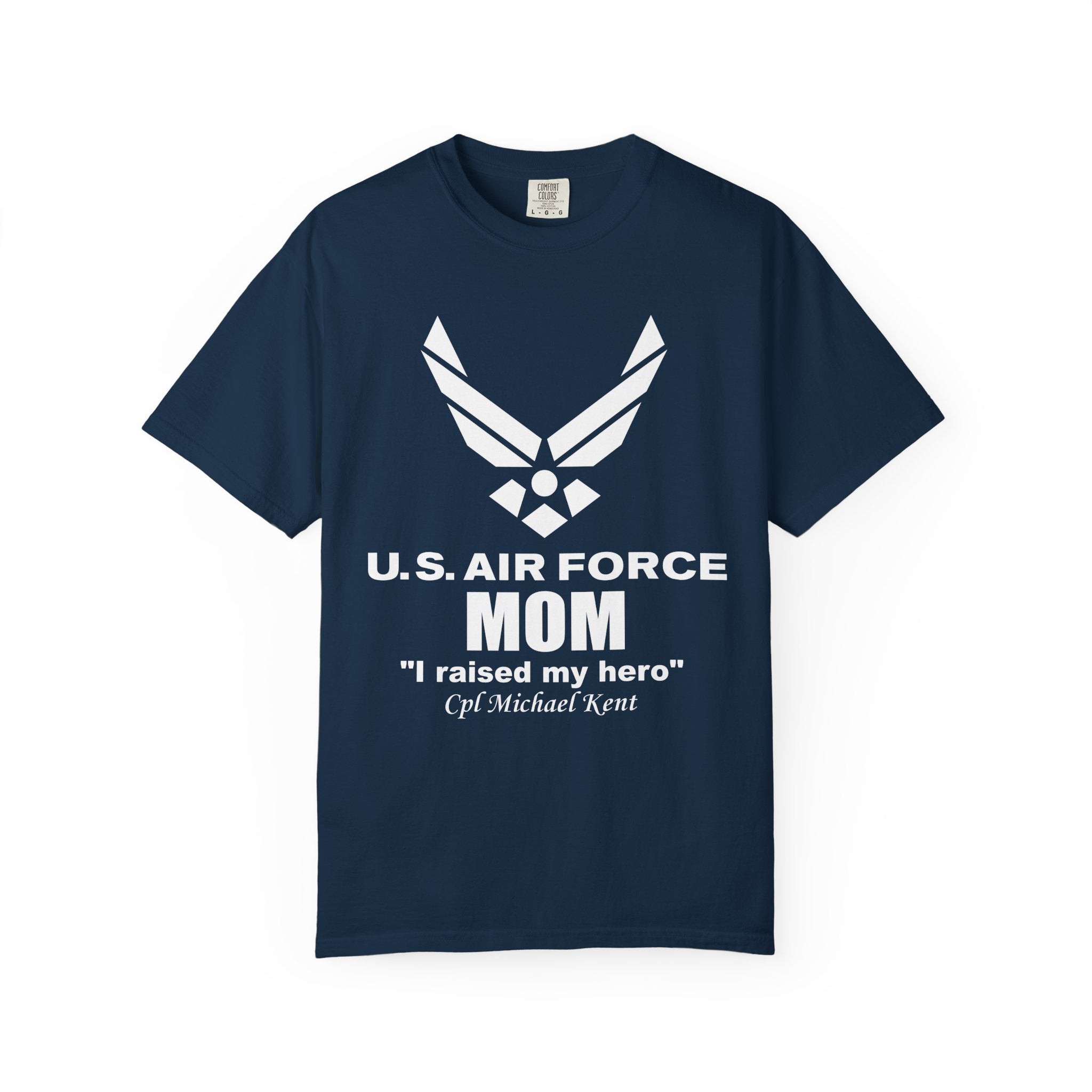 Personalized Air Force Mom Shirt – Custom USAF Family Tee with Rank, Aircraft & Message | Comfort Colors