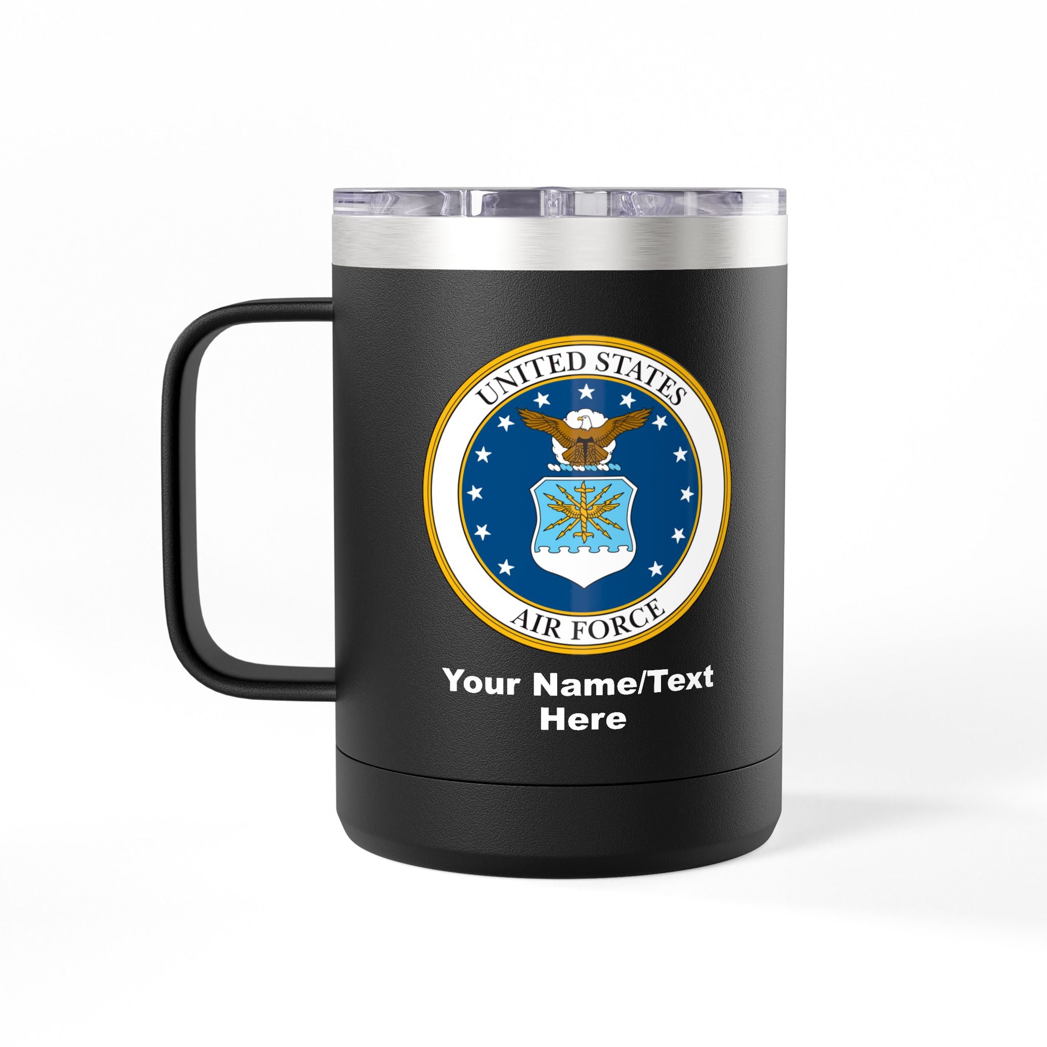 Custom U.S. Air Force 15oz Insulated Travel Mug – Personalized Military Coffee Tumbler with Name & Rank