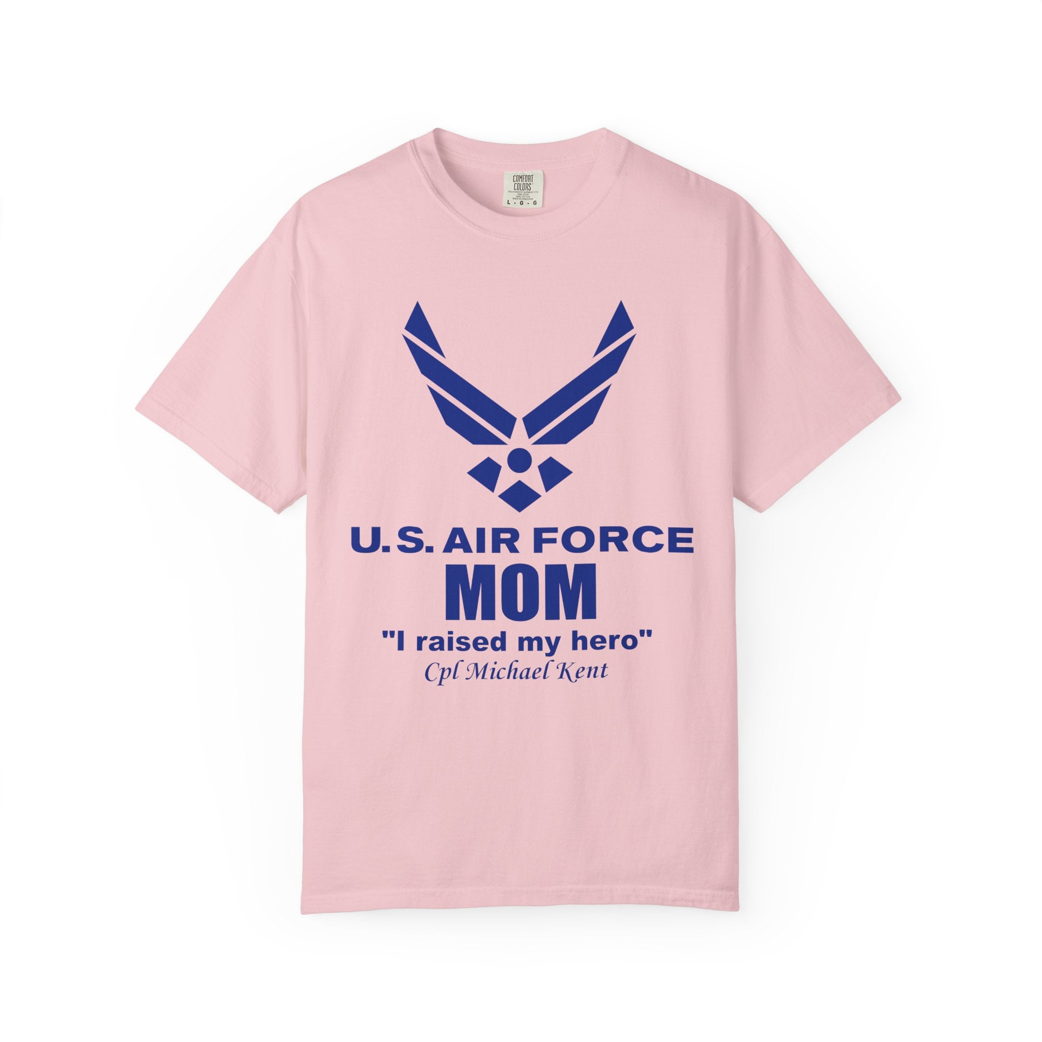 Custom Air Force Mom T-Shirt – Personalized Military Shirt with Rank, Name, Aircraft | Comfort Colors 1717