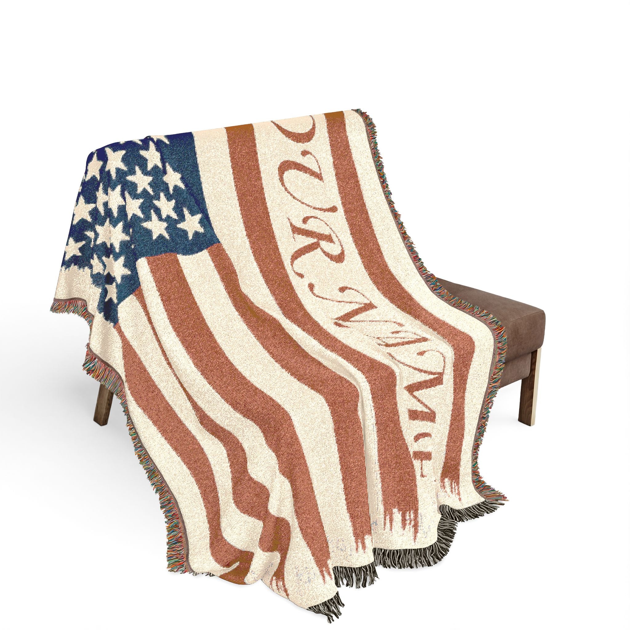 Personalized American Flag Woven Blanket – Custom Name Patriotic Throw