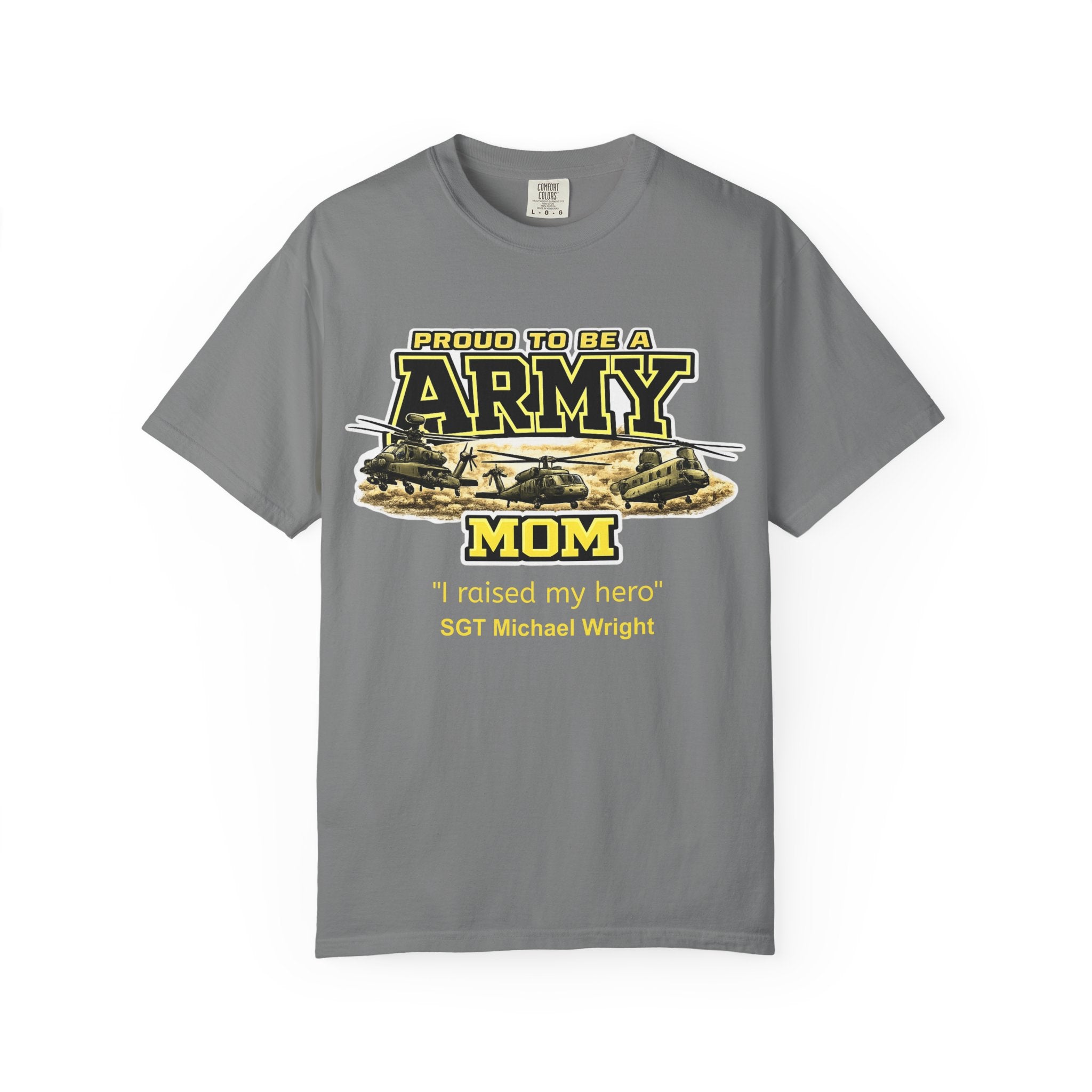 Army Mom Shirt with Helicopters – Personalized Proud Army Mom Comfort Colors Tee