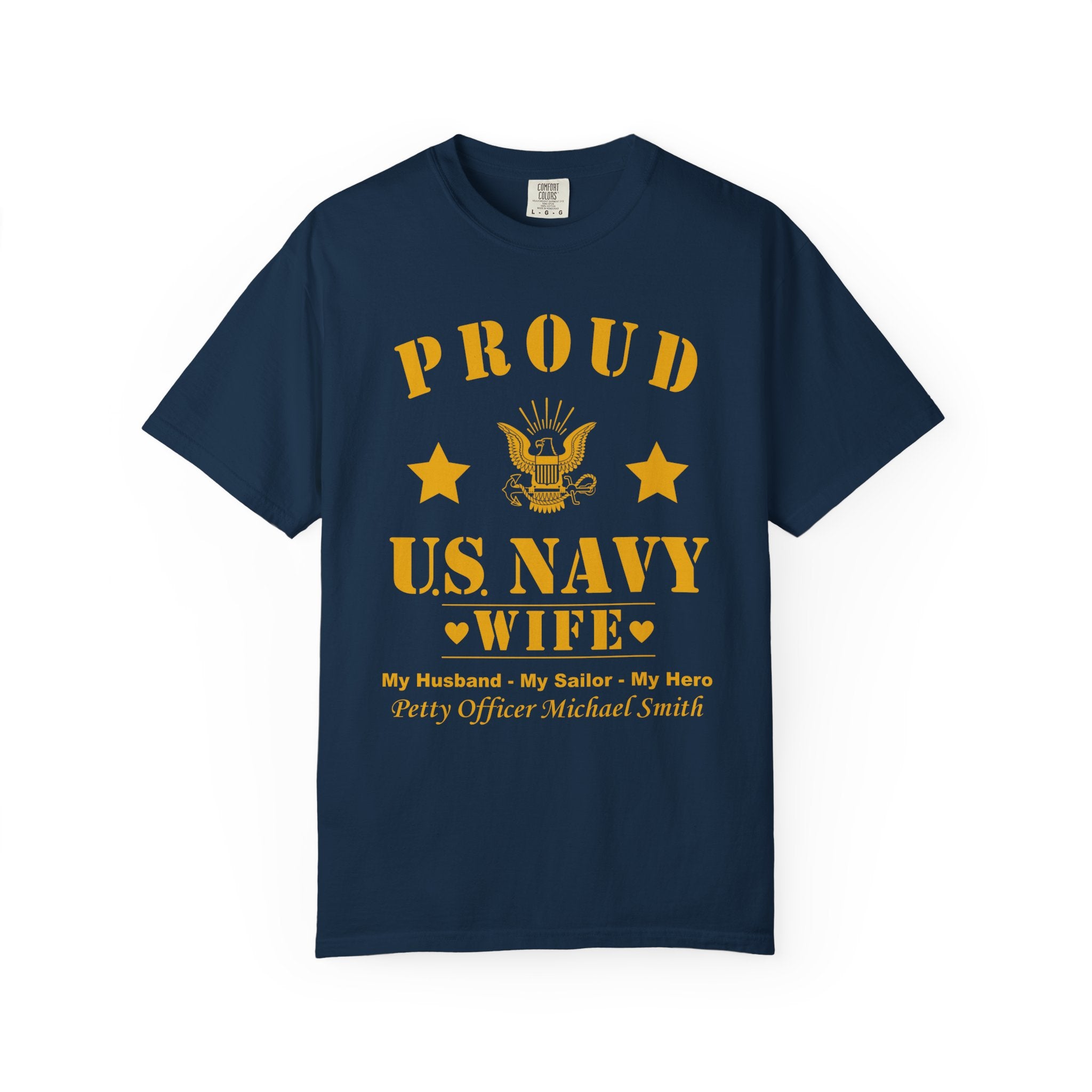 Custom Proud Navy Wife Comfort Colors T-Shirt – Personalized U.S. Navy Spouse Shirt with Name, Rank & Ship
