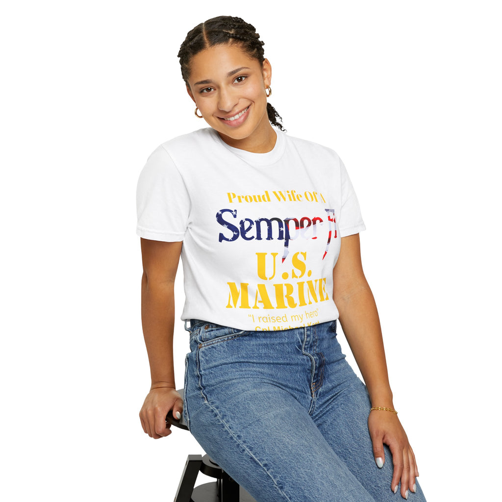 Personalized Marine Wife Gold Letters Shirt – Custom Semper Fi USMC Tee | Proud Military Spouse Gift | Comfort Colors 1717