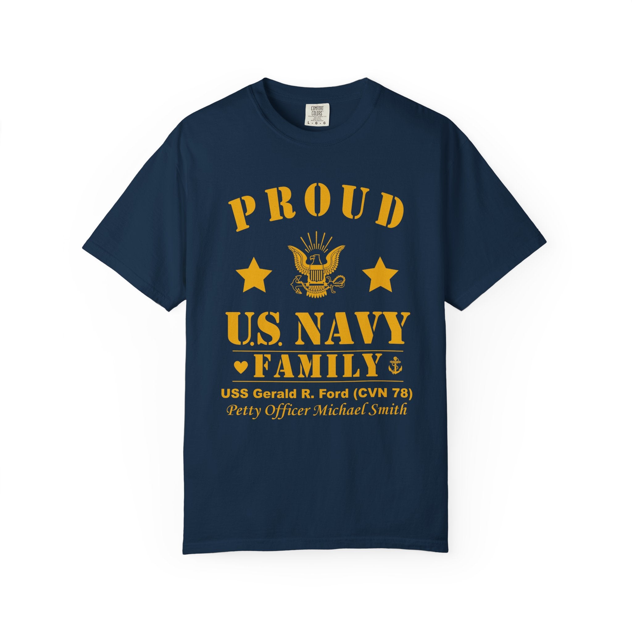 Custom Proud Navy Family Comfort Colors T-Shirt – Personalized U.S. Navy Family Shirt with Name, Ship & Rank