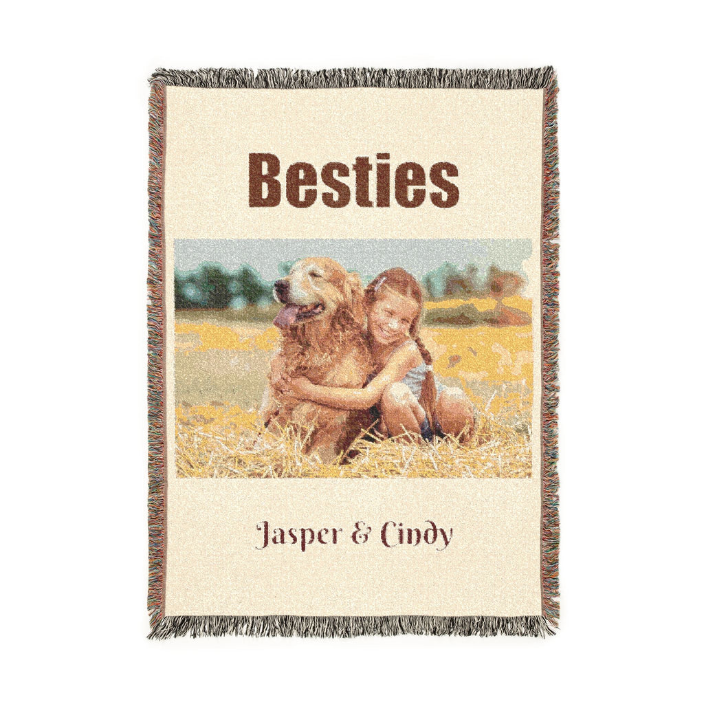 Besties Woven Blanket — Custom Pet Photo Woven Blanket – Personalized Dog & Cat Cotton Throw (3 Sizes)