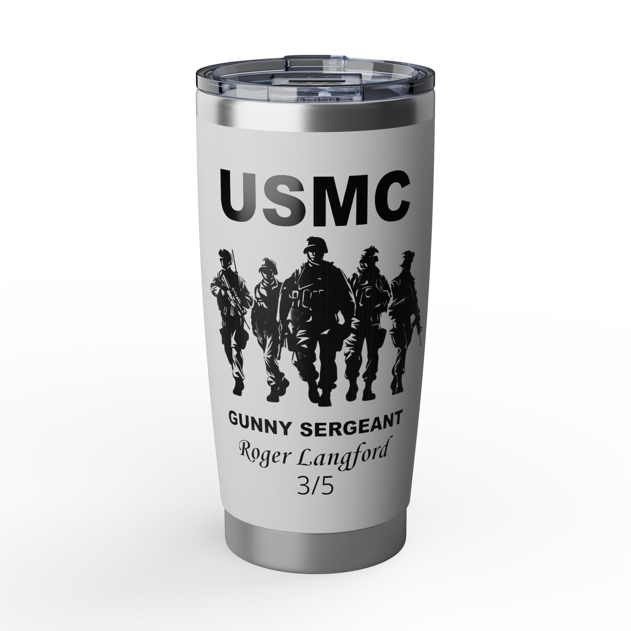Custom USMC Warfighters 20oz Tumbler – Personalized Marine Corps Unit Cup with Rank, Name or Message