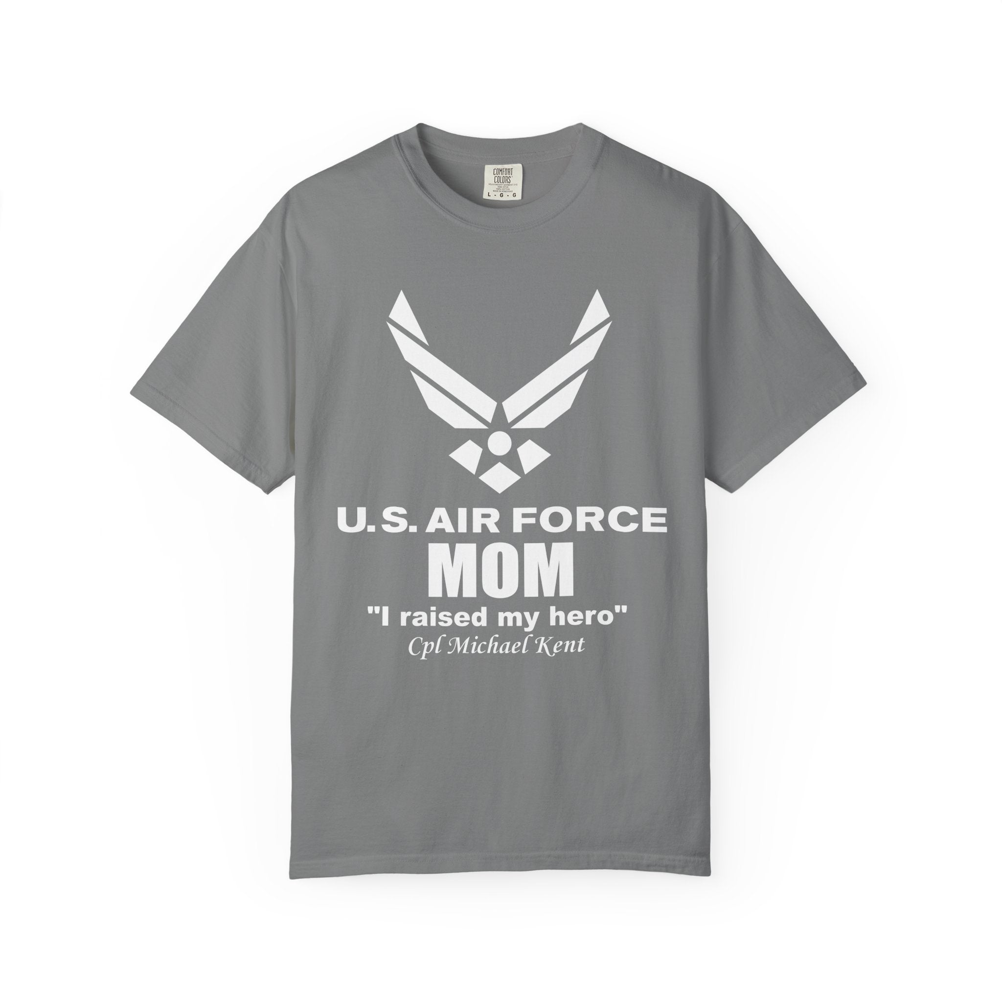 Personalized Air Force Mom Shirt – Custom USAF Family Tee with Rank, Aircraft & Message | Comfort Colors