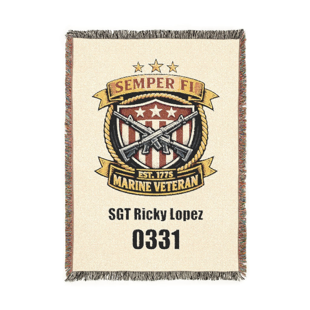 Vintage Military Emblem Woven Blanket — Custom Badge Throw (Includes Serial Number)
