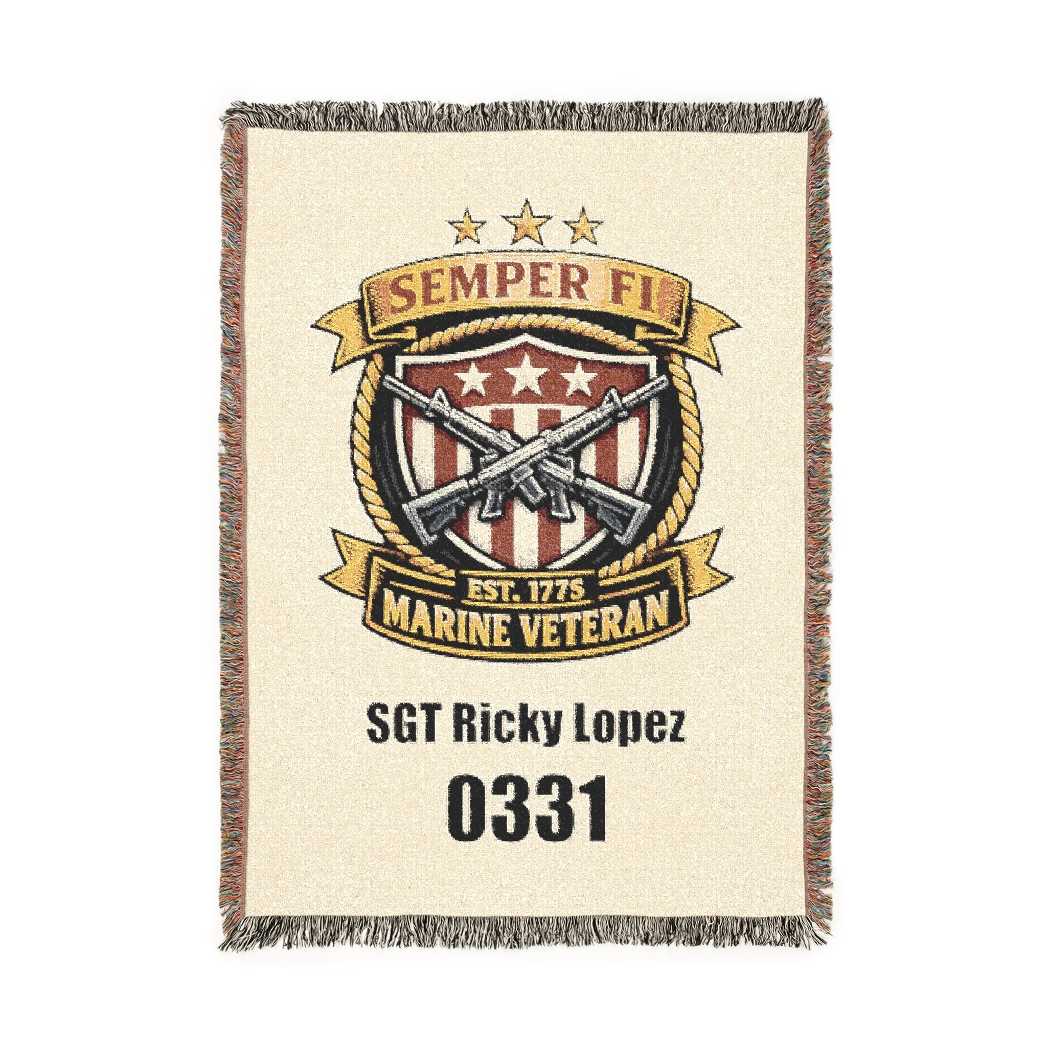 Vintage Military Emblem Woven Blanket — Custom Badge Throw (Includes Serial Number)
