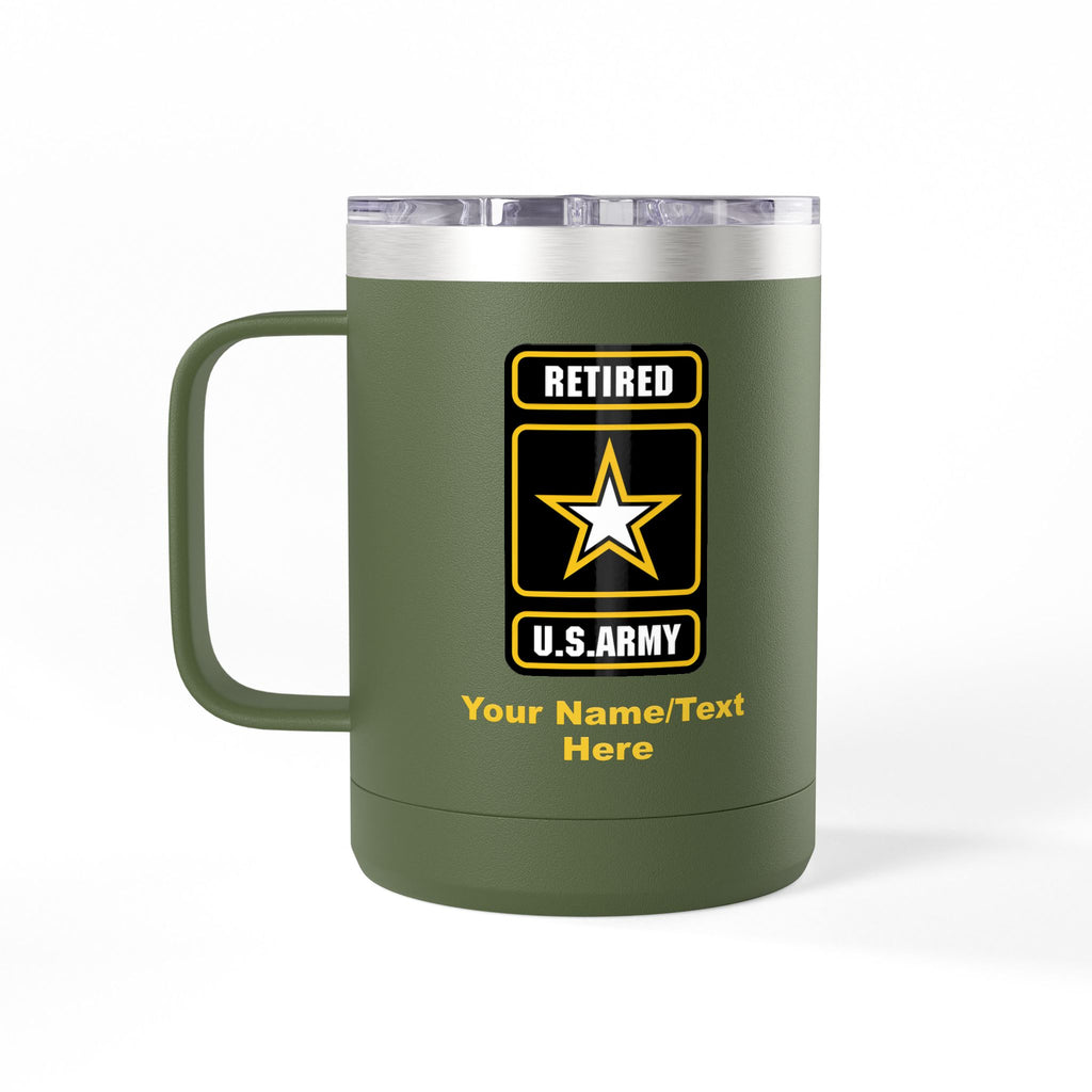 Retired Army Logo Personalized  Insulated 15oz Travel Mug Tumbler