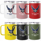 Custom U.S. Air Force Logo 15oz Travel Mug – Personalized Military Coffee Tumbler with Name & Rank