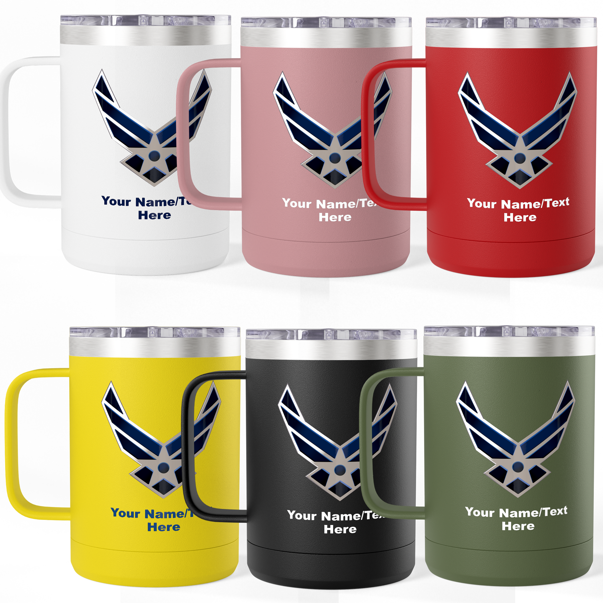 Custom U.S. Air Force Logo 15oz Travel Mug – Personalized Military Coffee Tumbler with Name & Rank