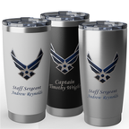 Custom U.S. Air Force 20oz Tumbler – Personalized Military Cup with Name, Rank & Unit (3 Colors)