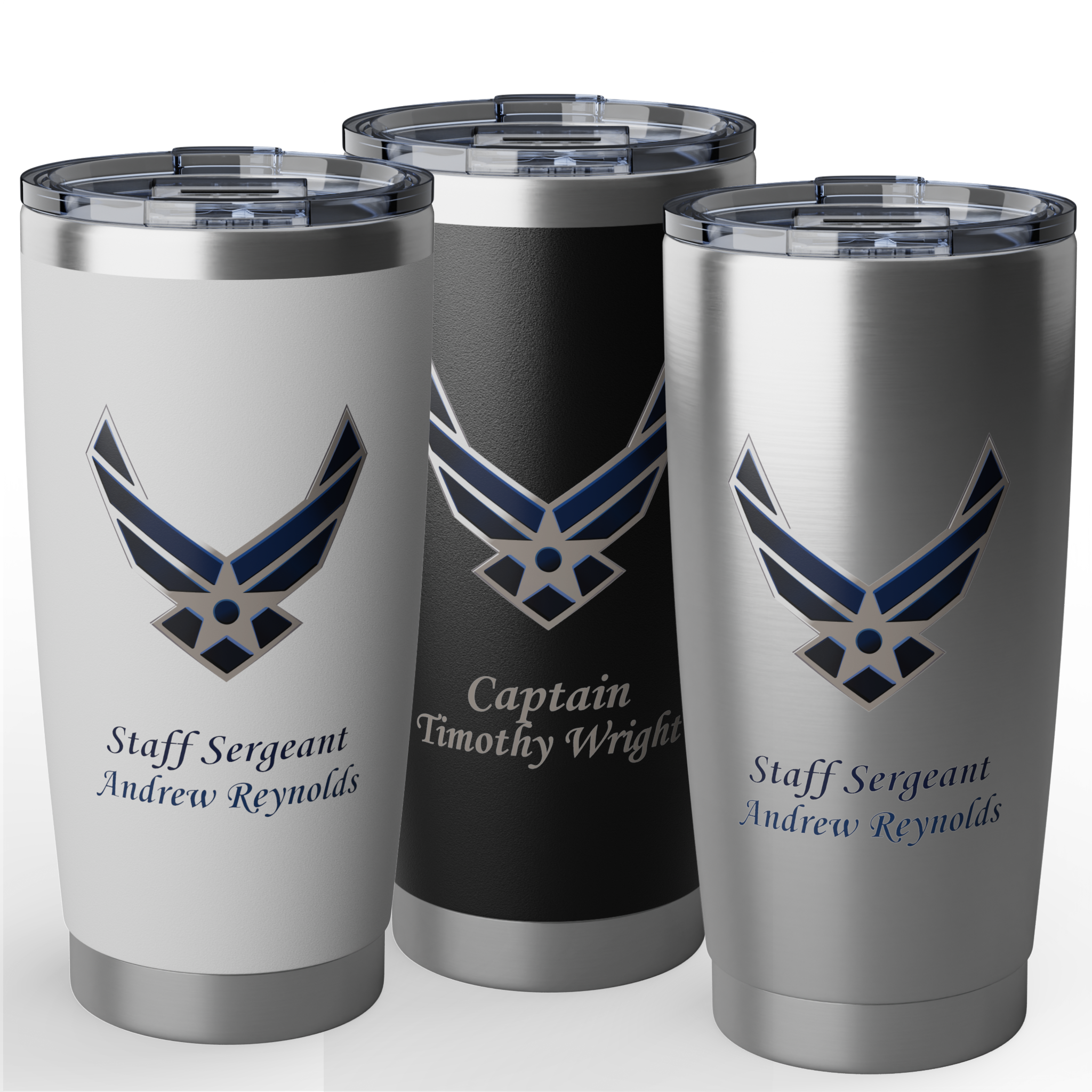 Custom U.S. Air Force 20oz Tumbler – Personalized Military Cup with Name, Rank & Unit (3 Colors)