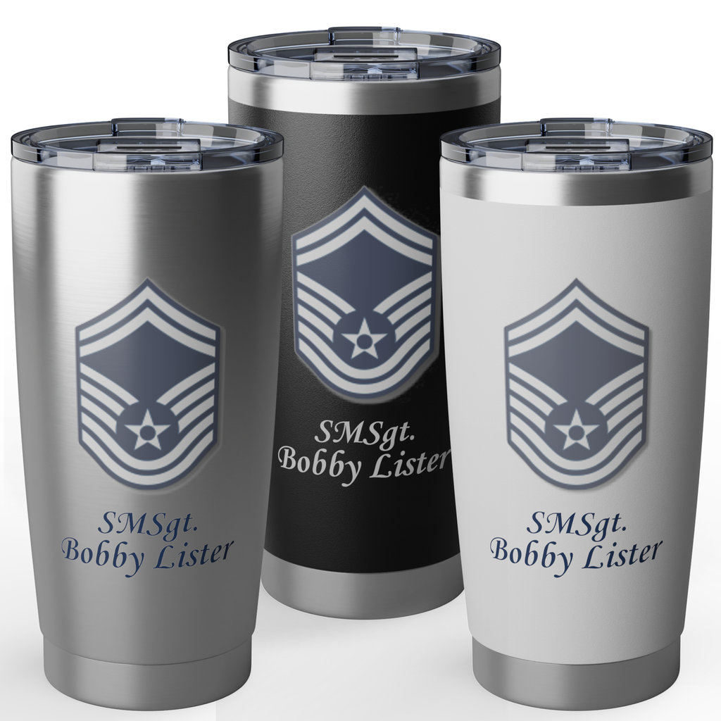 Custom Air Force Rank 20oz Tumbler – Personalized Military Cup with Rank, Name & Unit