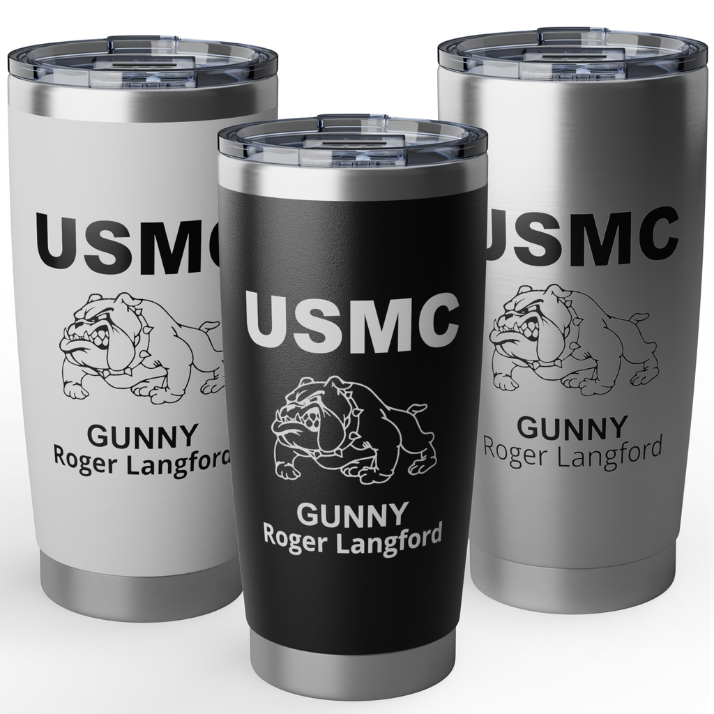 Custom USMC Bulldog 20oz Tumbler – Personalized Marine Corps Cup with Rank, Name or Message