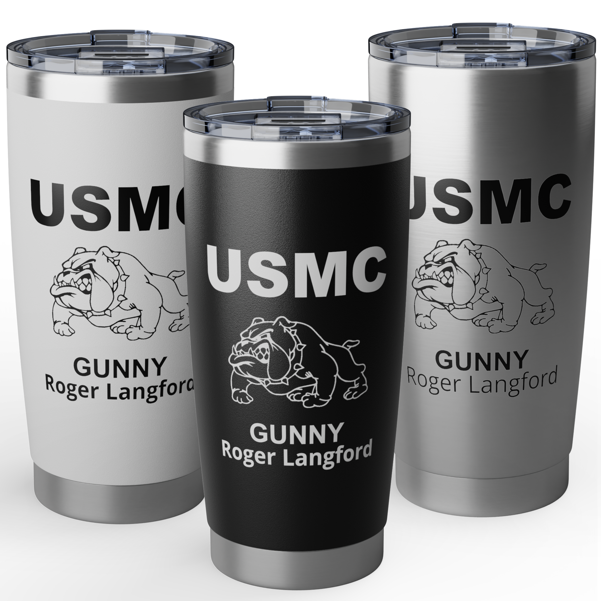 Custom USMC Bulldog 20oz Tumbler – Personalized Marine Corps Cup with Rank, Name or Message