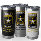 Custom U.S. Army Retired 20oz Tumbler – Personalized Military Retirement Travel Mug with Rank, Name or Message