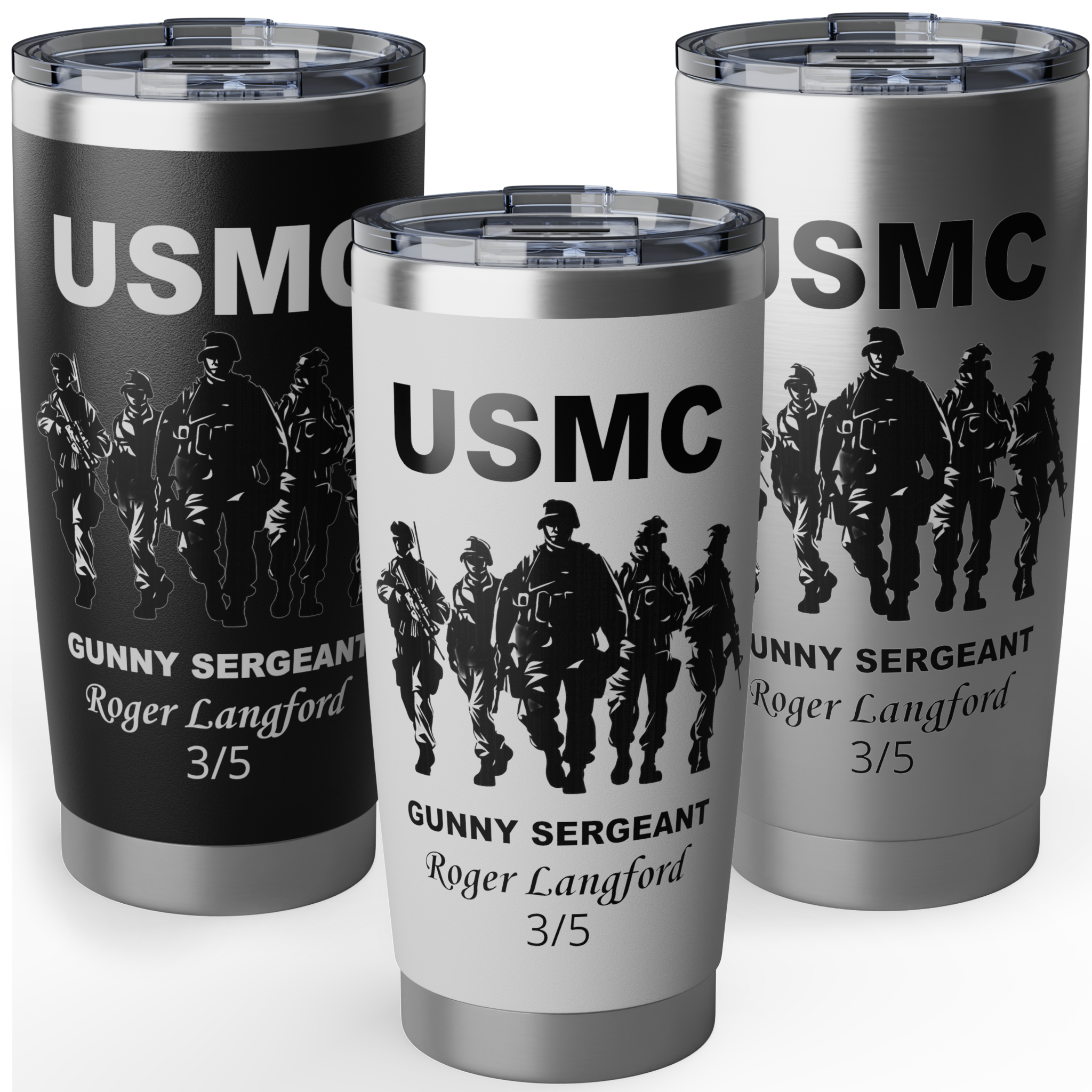 Custom USMC Warfighters 20oz Tumbler – Personalized Marine Corps Unit Cup with Rank, Name or Message