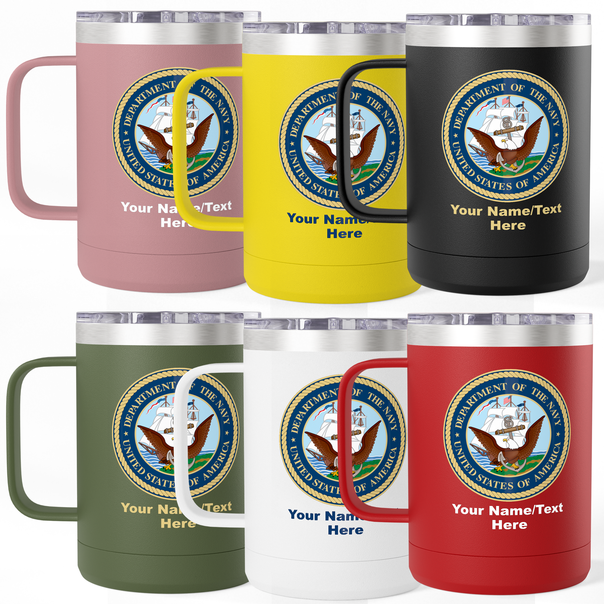 Custom U.S. Navy 15oz Travel Mug – Personalized Military Insulated Coffee Tumbler with Name, Rank or Ship
