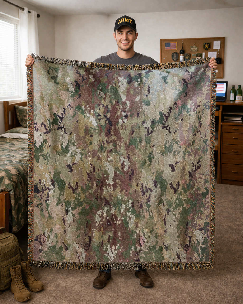 OCP Camouflage Military Woven Blanket – Army, Air Force & Space Force Inspired Throw