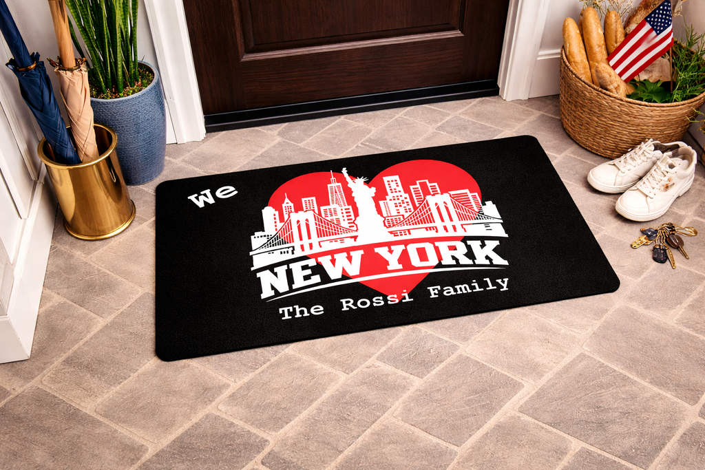 Personalized New York Skyline Doormat – We Love New York Custom Family Welcome Mat