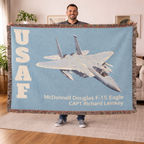Custom U.S. Air Force Aircraft Woven Blanket – Personalized USAF Aviation Blanket – Military Gift for Airmen & Veterans