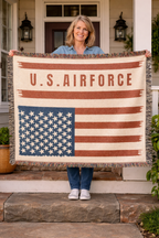 Custom U.S. Air Force American Flag Woven Blanket – Personalized USAF Military Gift with Name, Rank & Message