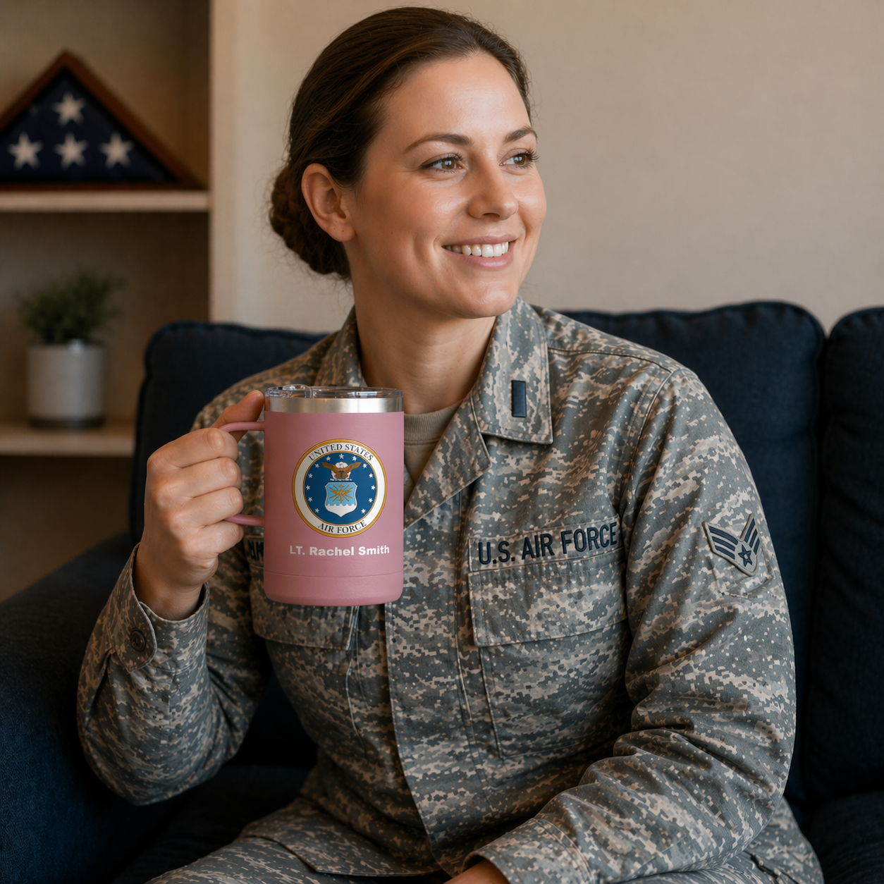 Custom U.S. Air Force 15oz Insulated Travel Mug – Personalized Military Coffee Tumbler with Name & Rank