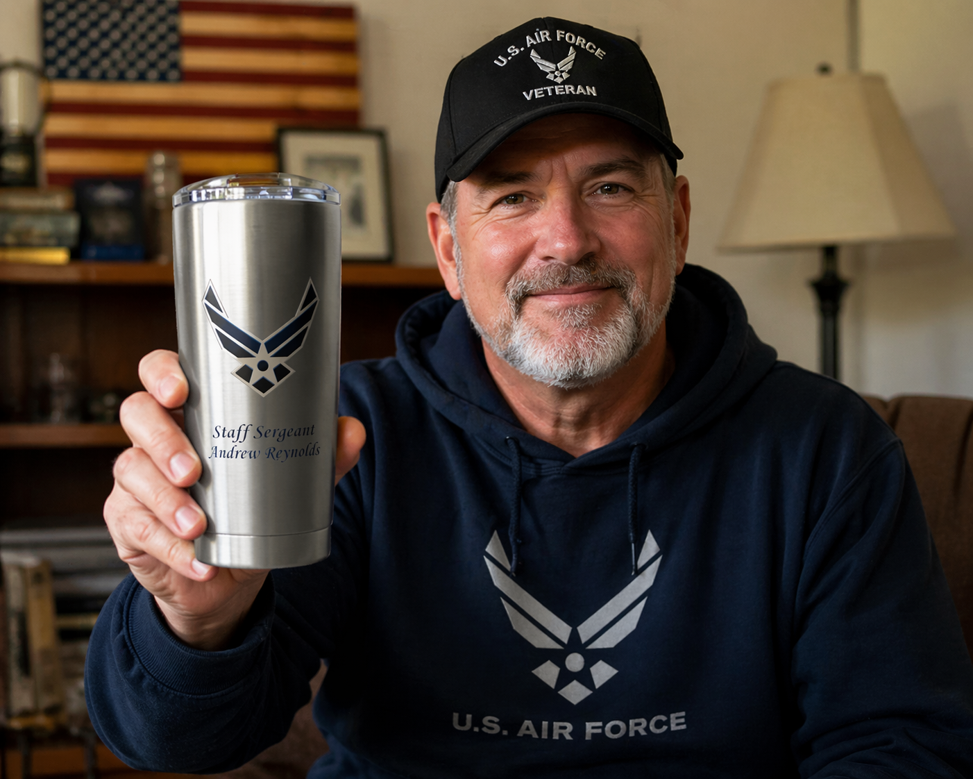 Custom U.S. Air Force 20oz Tumbler – Personalized Military Cup with Name, Rank & Unit (3 Colors)