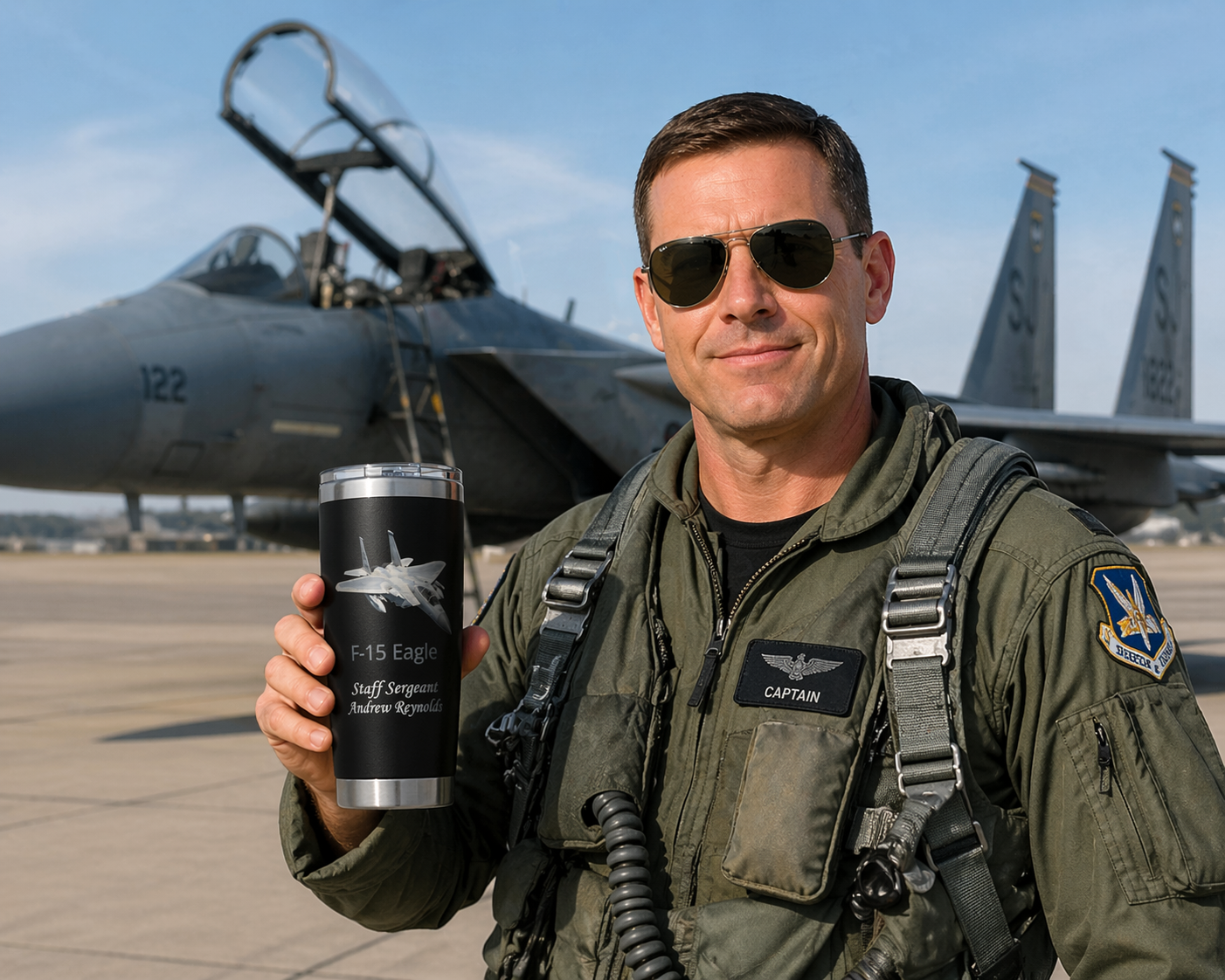 Custom Air Force Aircraft 20oz Tumbler – Personalized Military Cup with Plane, Name & Rank